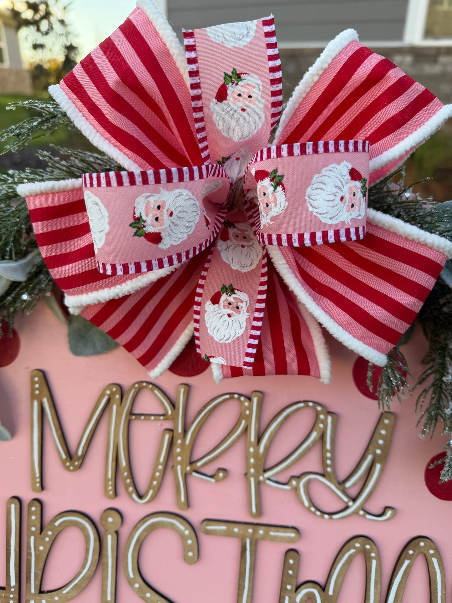Merry Christmas Hanger - Pink Stripe/Polka Dot
