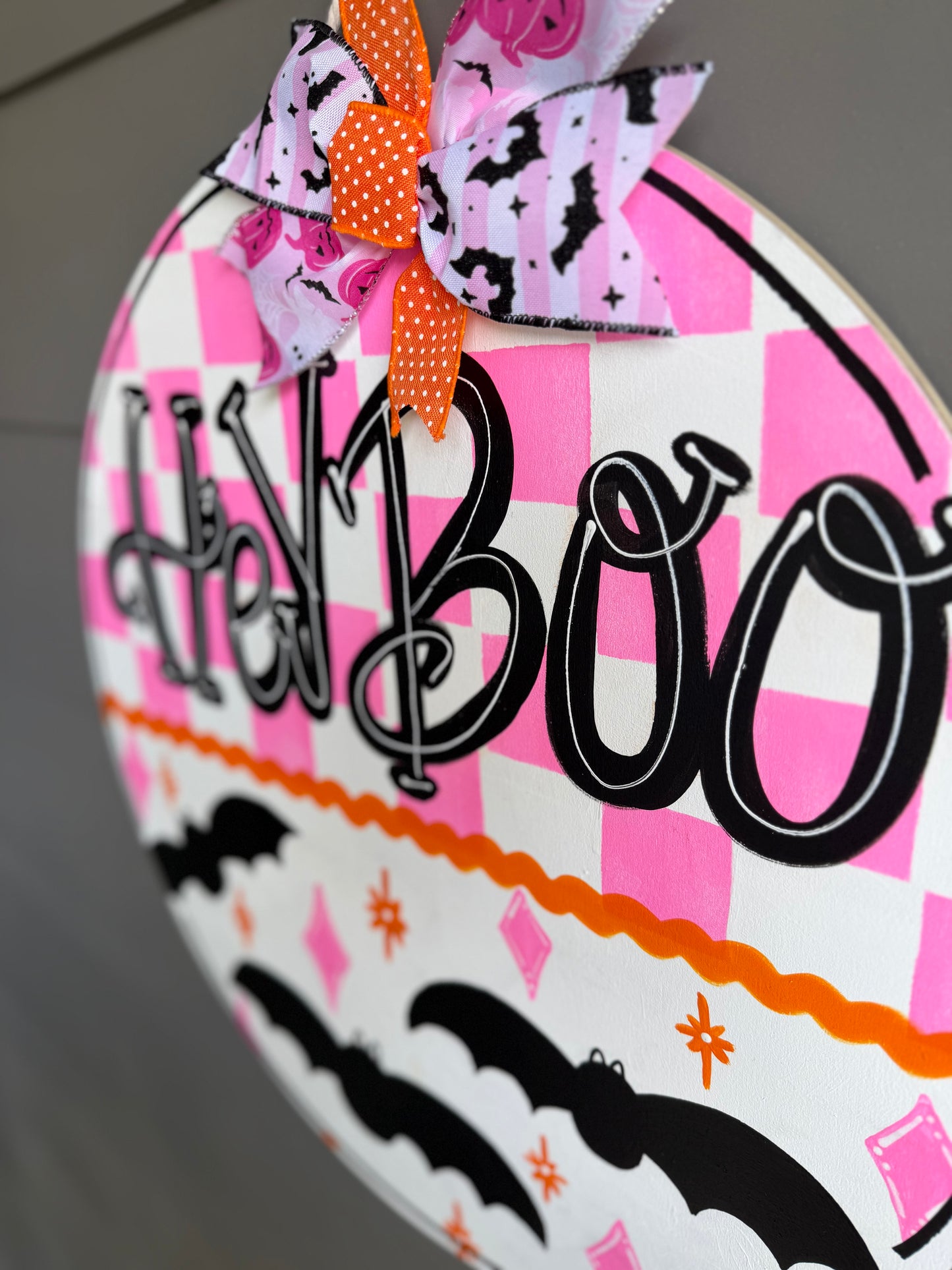 Hey Boo Pink Checkered Hanger