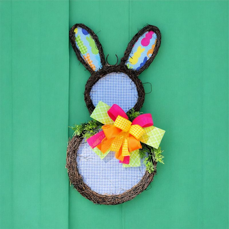 26” Colorful Gingham Bunny Silhouette Door Hanger