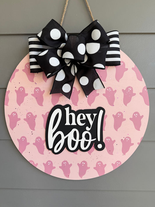 Hey Boo! - Pink Ghost Door Hanger