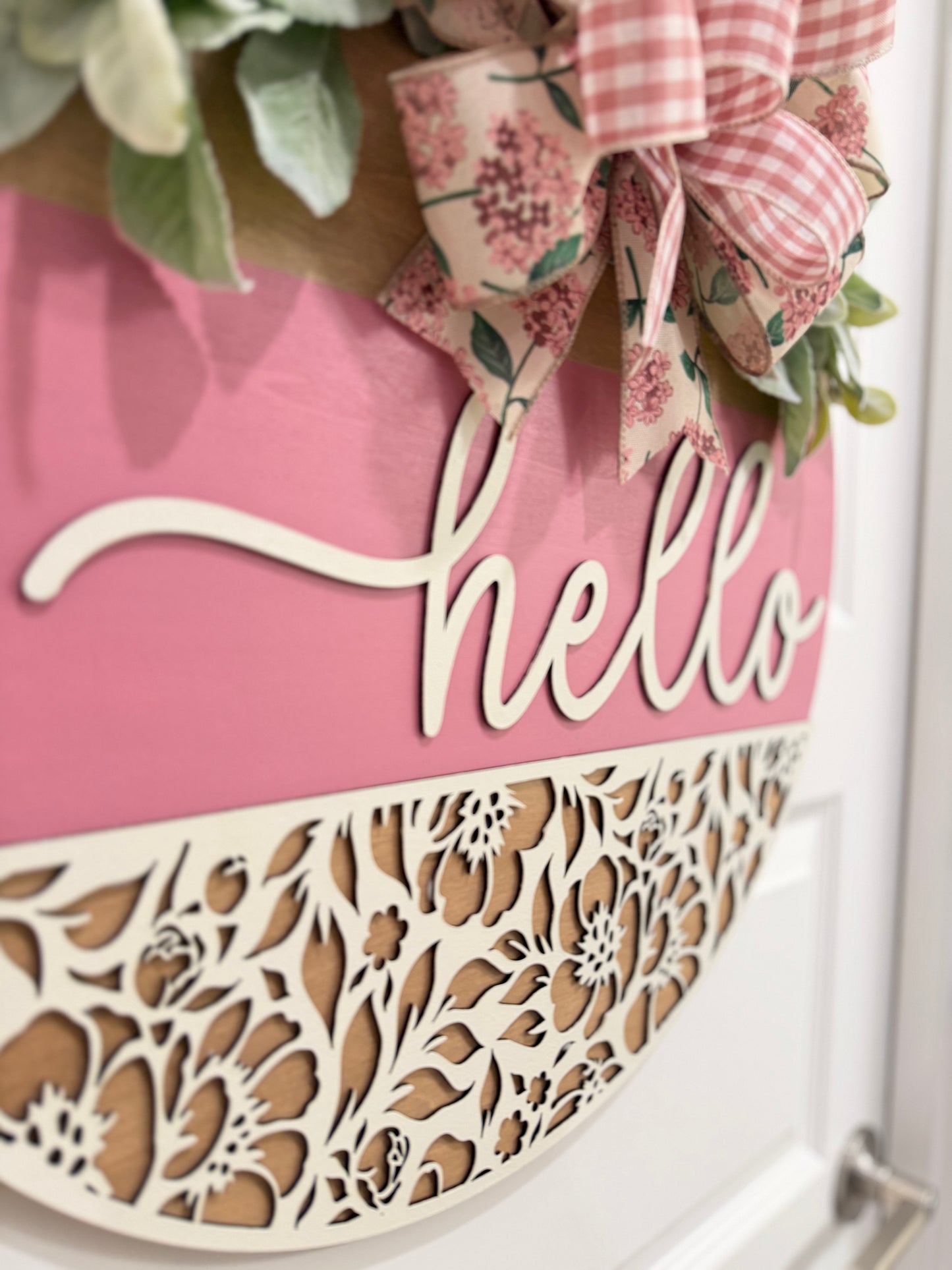 Hello Floral Door Hanger - Pink