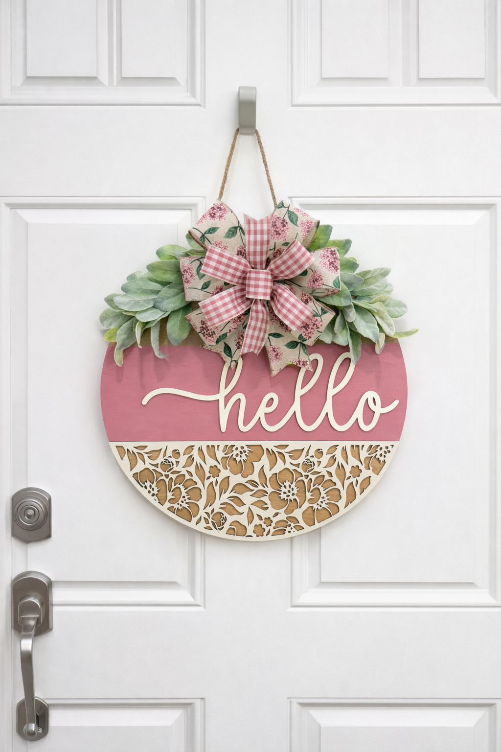 Hello Floral Door Hanger - Pink