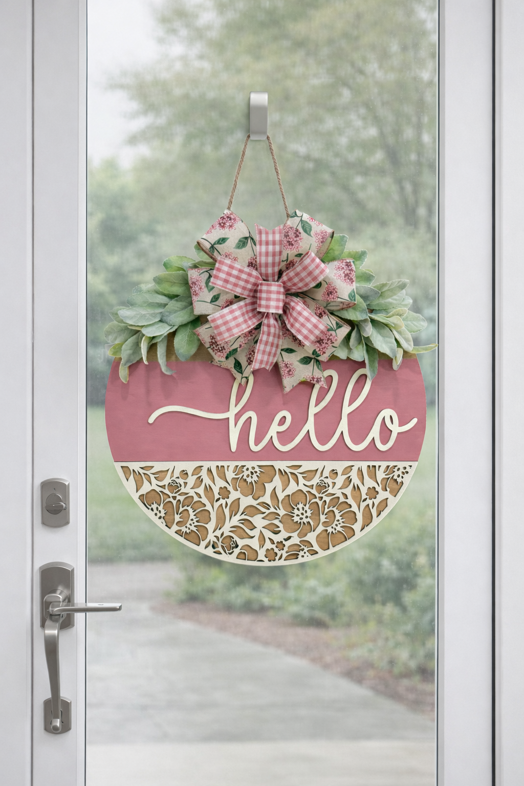 Hello Floral Door Hanger - Pink