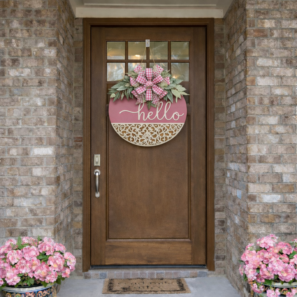 Hello Floral Door Hanger - Pink
