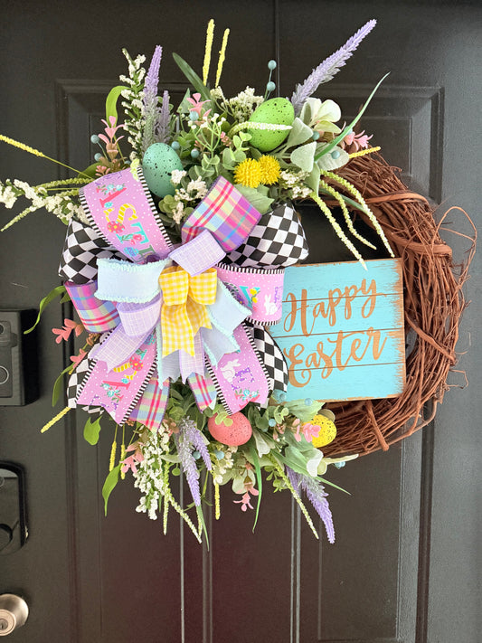 Happy Easter Grapevine Wreath - Blue