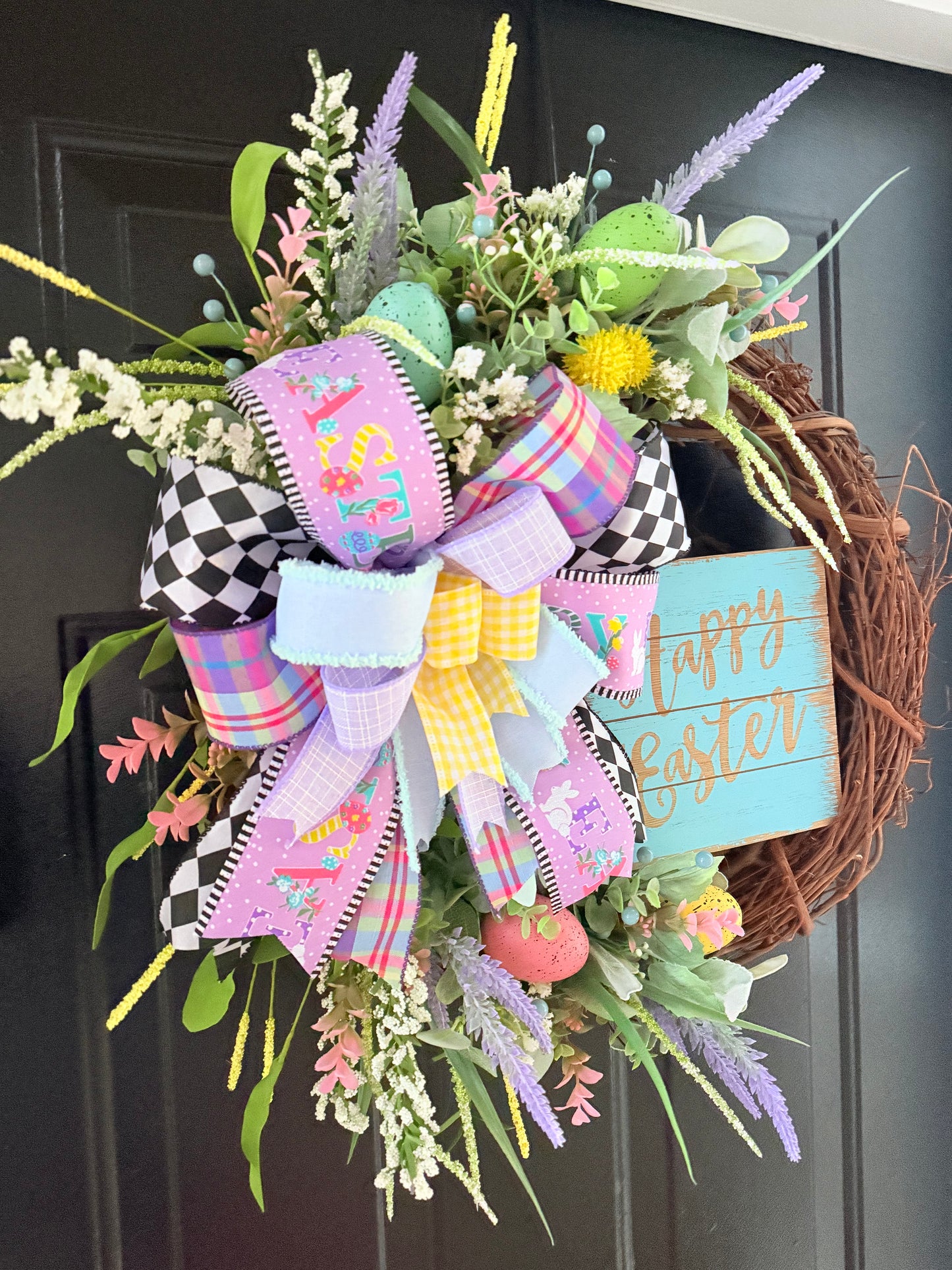 Happy Easter Grapevine Wreath - Blue