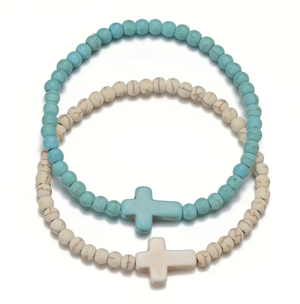 2 Piece Cross Beaded Bracelet Set