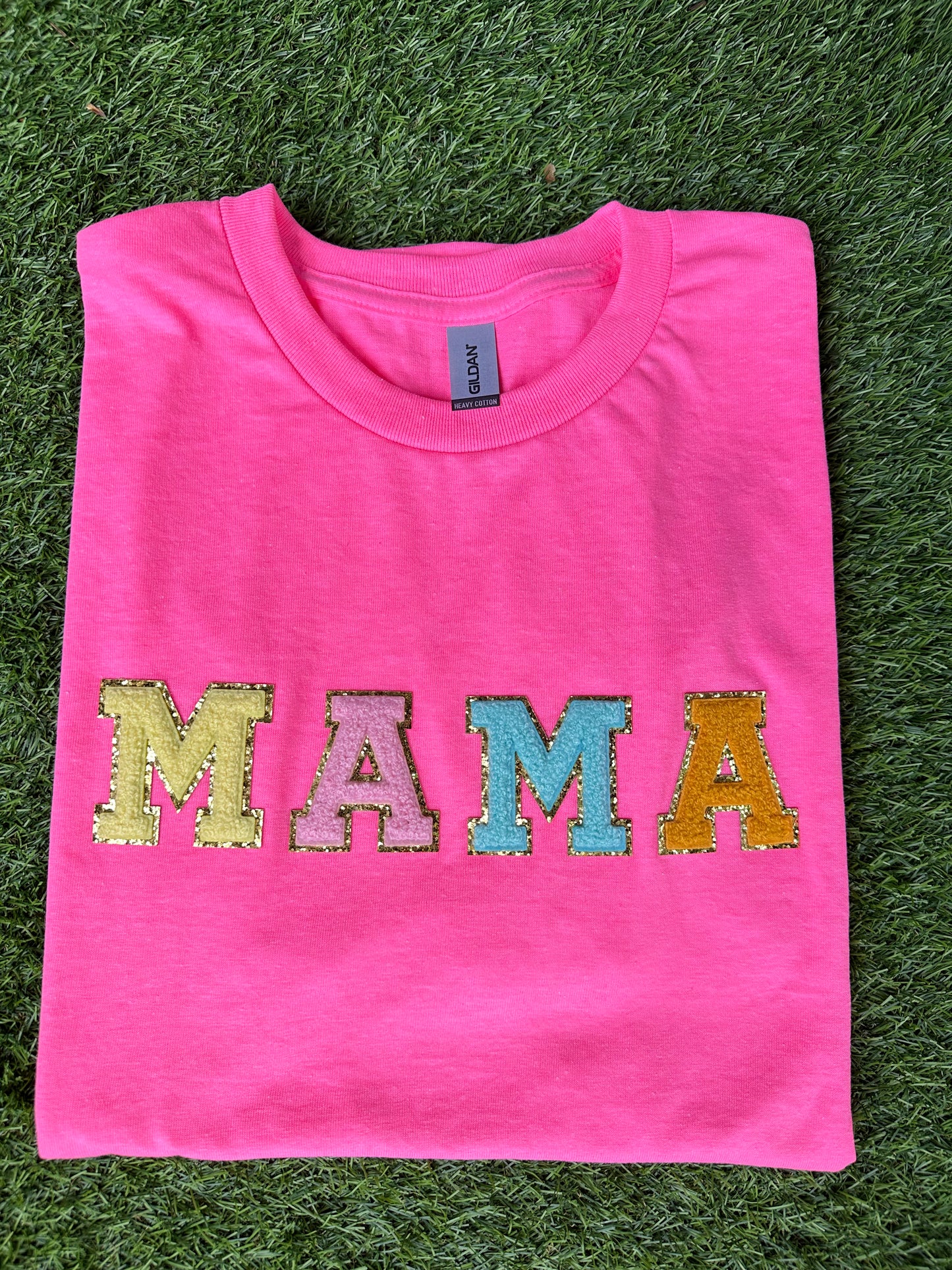 Hot Pink - Chenille Patch Mama Tee