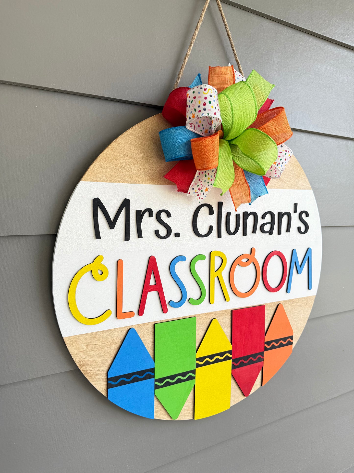 Teacher Name Crayon Classroom Door Hanger