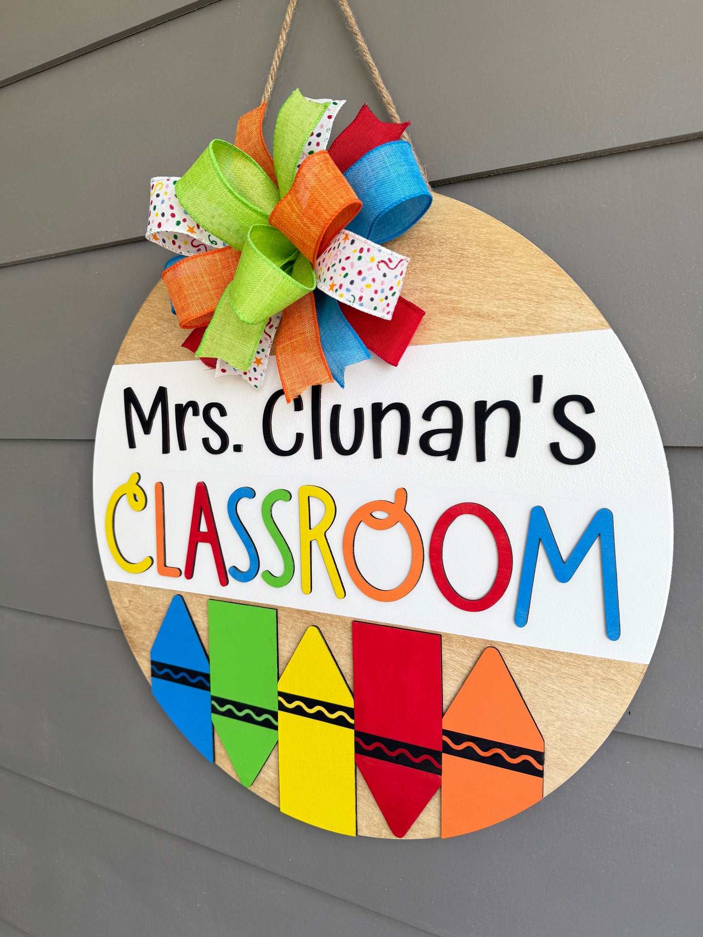 Teacher Name Crayon Classroom Door Hanger