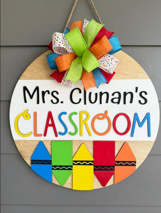 Teacher Name Crayon Classroom Door Hanger