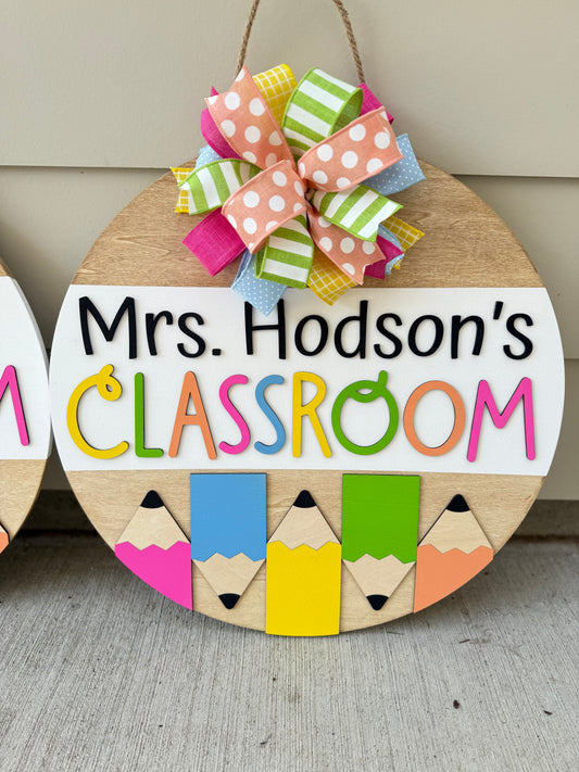 Teacher Name Colored Pencil Classroom Door Hanger