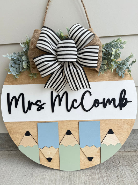 Teacher Name ONLY - Colored Pencil Door Hanger