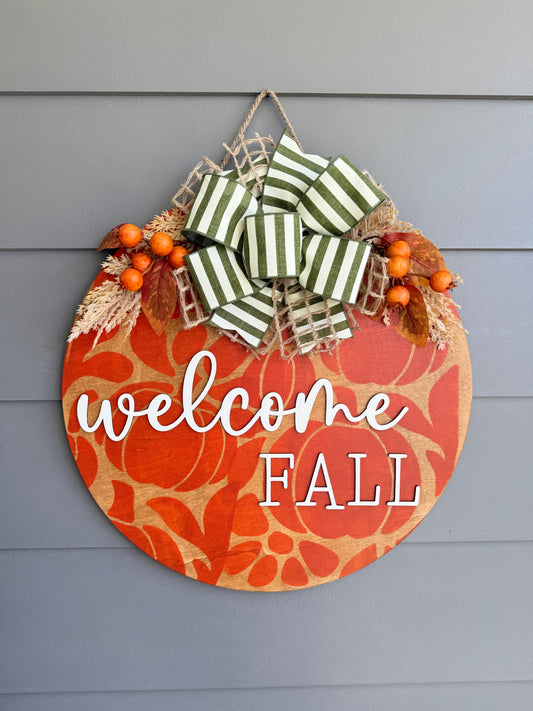 Welcome Fall - Orange Stenciled Door Hanger